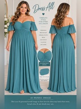 Dress All Teal Off-Shoulder Flutter Sleeve Maxi Dress